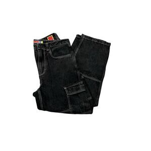 Emprye Jeans Black Cargo Flap Pockets Relax Baggy Skate Y2K Size 32